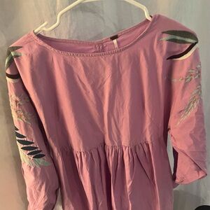 Anthropologie Pink Dress with Embroidered Sleeves
